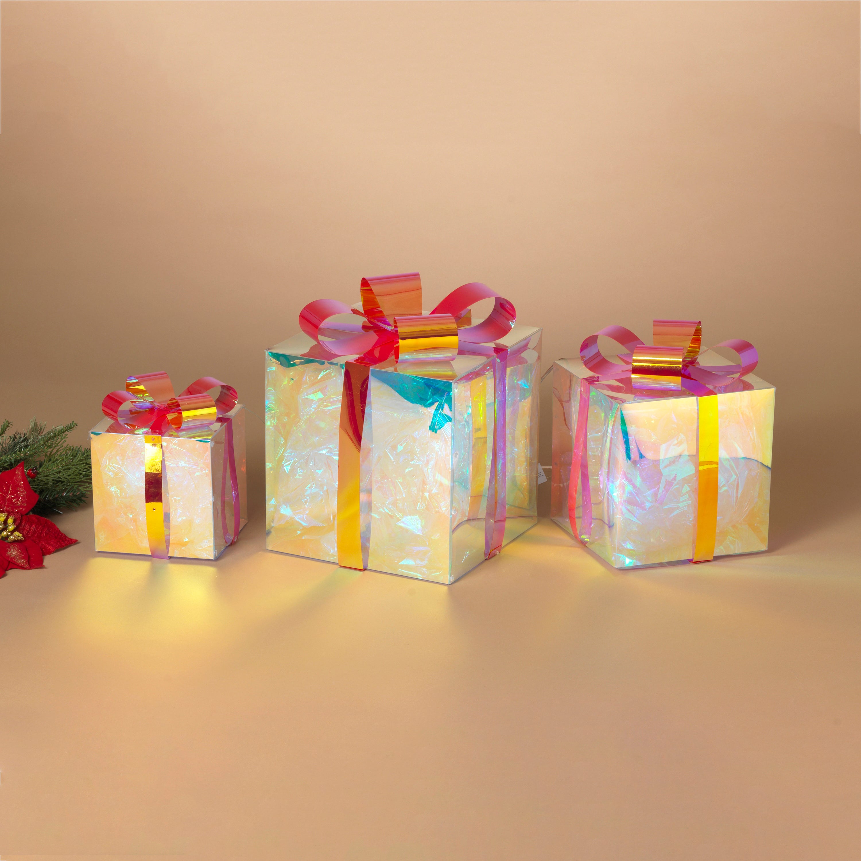 Vintage inspired 3 Piece USB Electric RGB Lighted Holographic Holiday Gift Boxes